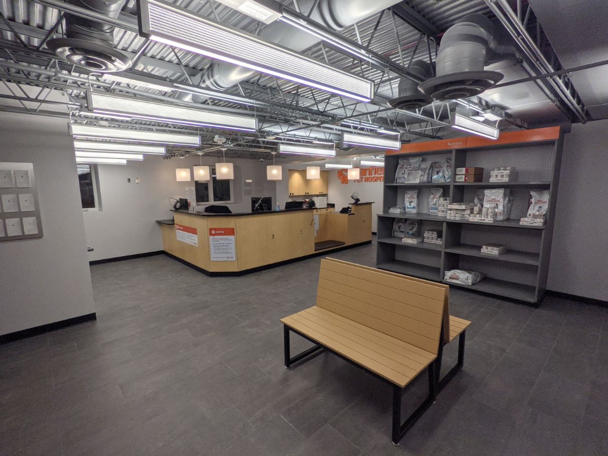 The Larpenteuer Banfield front desk and supply shelves