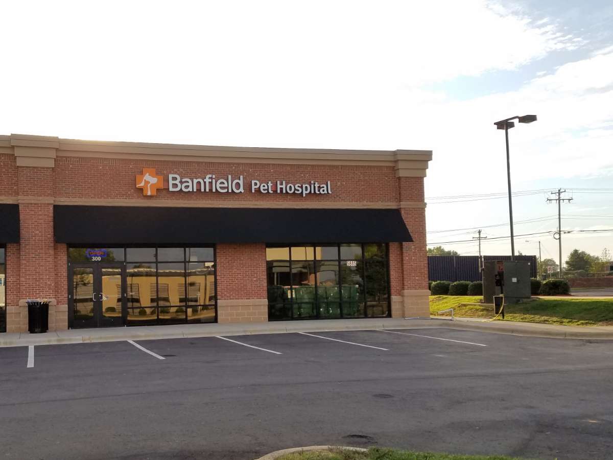 The front entrance of the Highland Creek Banfield hospital