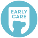 A teal icon with a puppy indicating the Early Care Optimum Wellness Plan