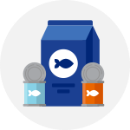 Illustration of canned and dry cat food