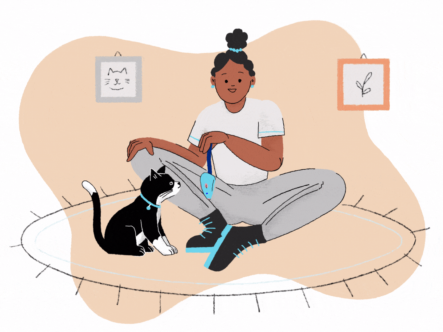Illustration of a woman petting a cat